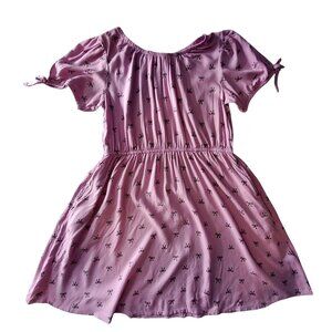 Cat & Jack Girls Pink Bow Print Dress L (10/12) Rayon Short Sleeve Lightweight